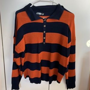 Navy/Orange Striped Rugby Top